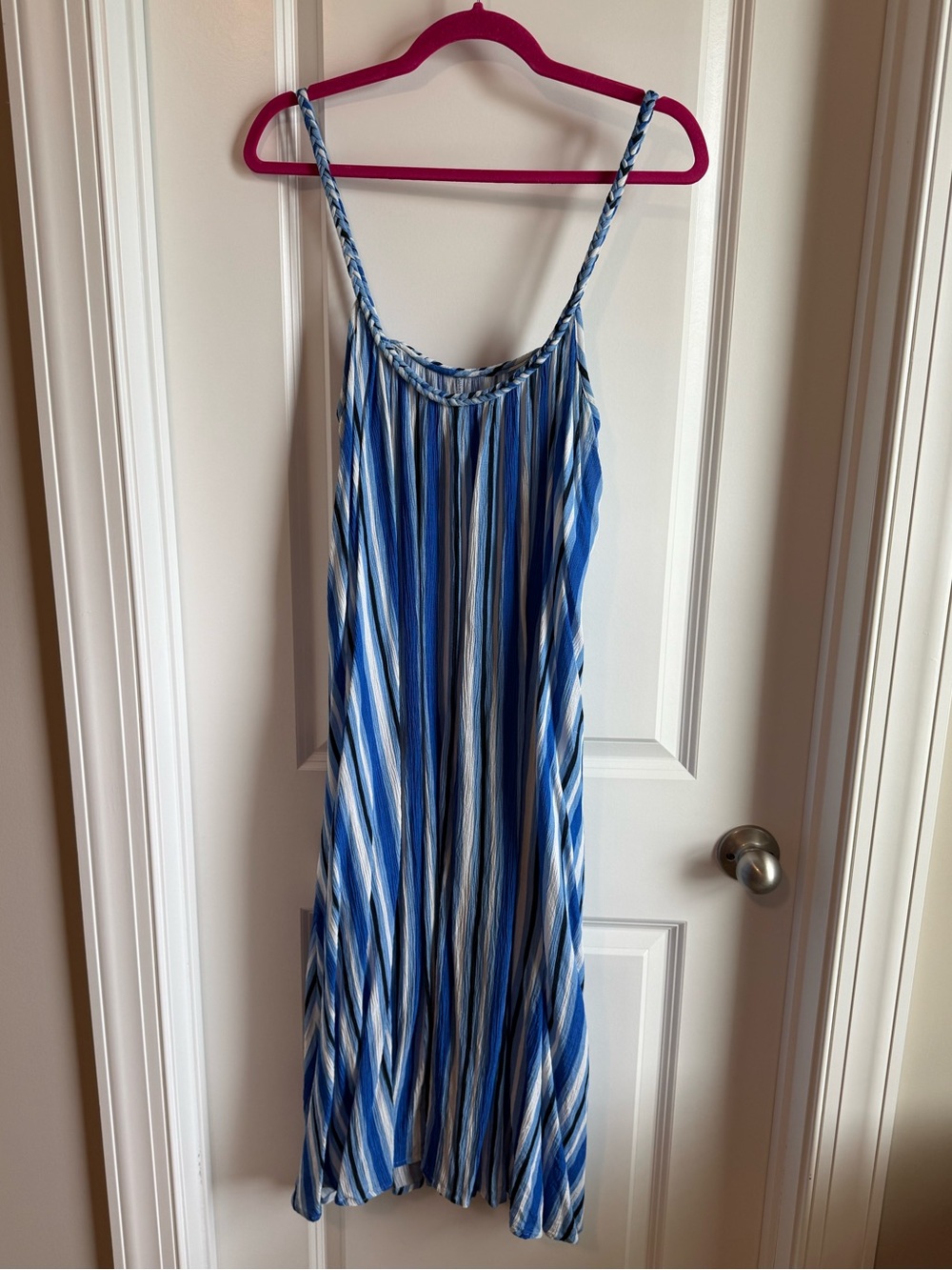 HiHO Striped Blue and White Midi Dress with Braided Straps